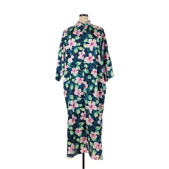 Valerie Stevens Vtg Half Zip Up Muumuu Caftan Womens Floral Sz XL Loungewear - Picture 1 of 4